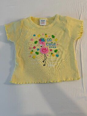 Kid U Not Girls 4T Belize Flamingo Graphic T-Shirt Yellow Tropical 90's Tee